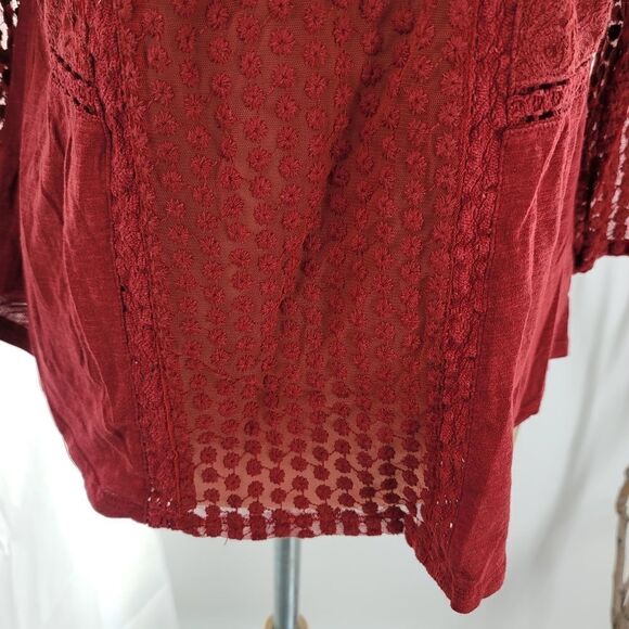 Lucky brand brick red boho top with semi sheer panels - Picture 4 of 12